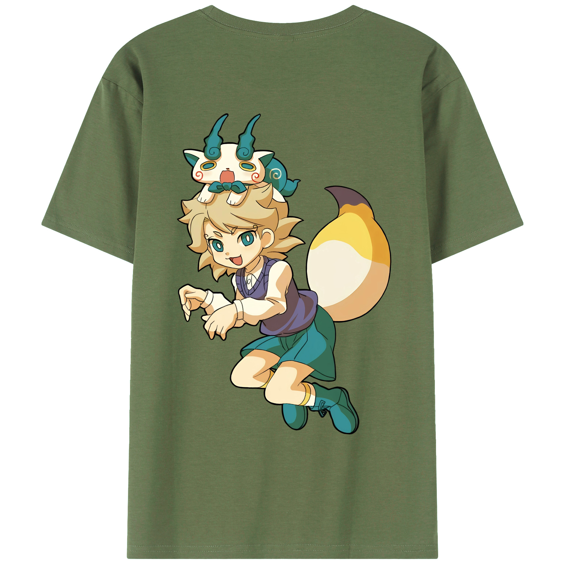 （画像用） 妖怪ウォッチ Yo-kai Watch 綿100％ メンズ半袖Tシャツ（バックプリント） 通気性